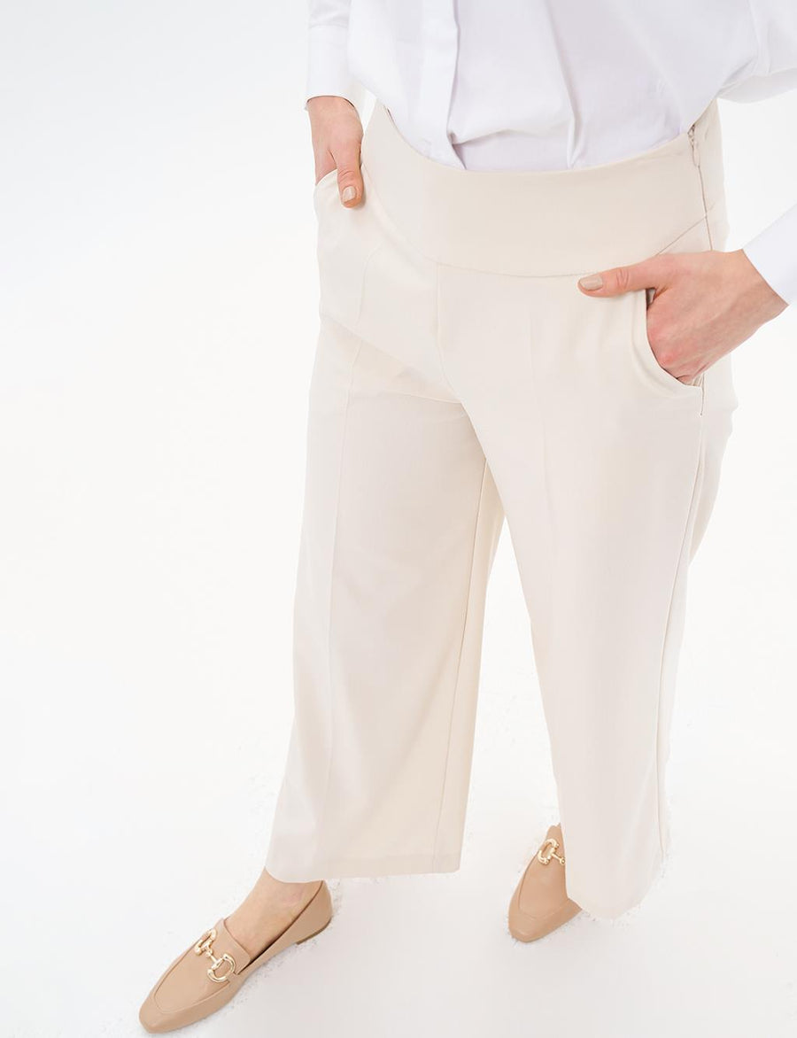 Wide Leg Trousers Cream with Iron Trace