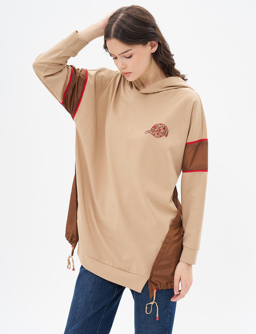 Garnished Gathering Detail Sweatshirt Milk Brown