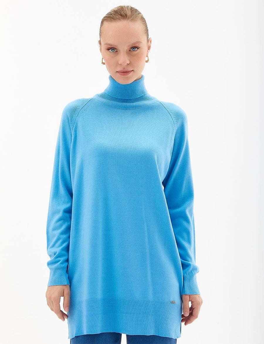 Turtleneck Knitwear Tunic Sky Blue