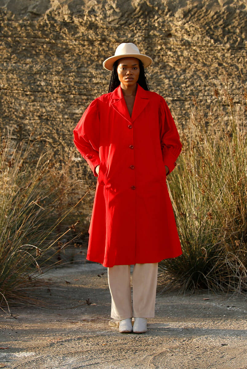 Red Balloon Sleeve Trench Coat