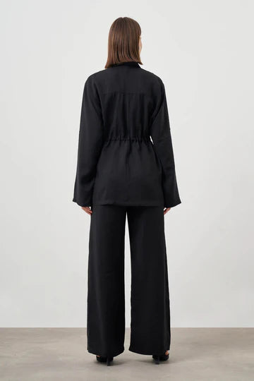 Mizalle Cinched Waist Shirt Jacket Black Apparel Black
