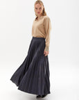 Leather Look Pleat Skirt Navy Blue