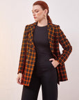 Plaid Tweed Blazer Jacket Black-Orange