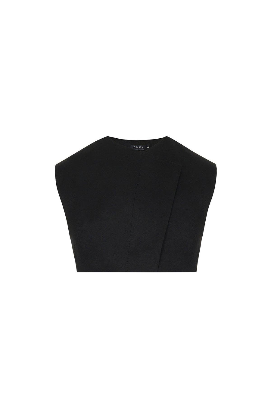 Asymmetric Collar Sleeveless Black Crop Blouse