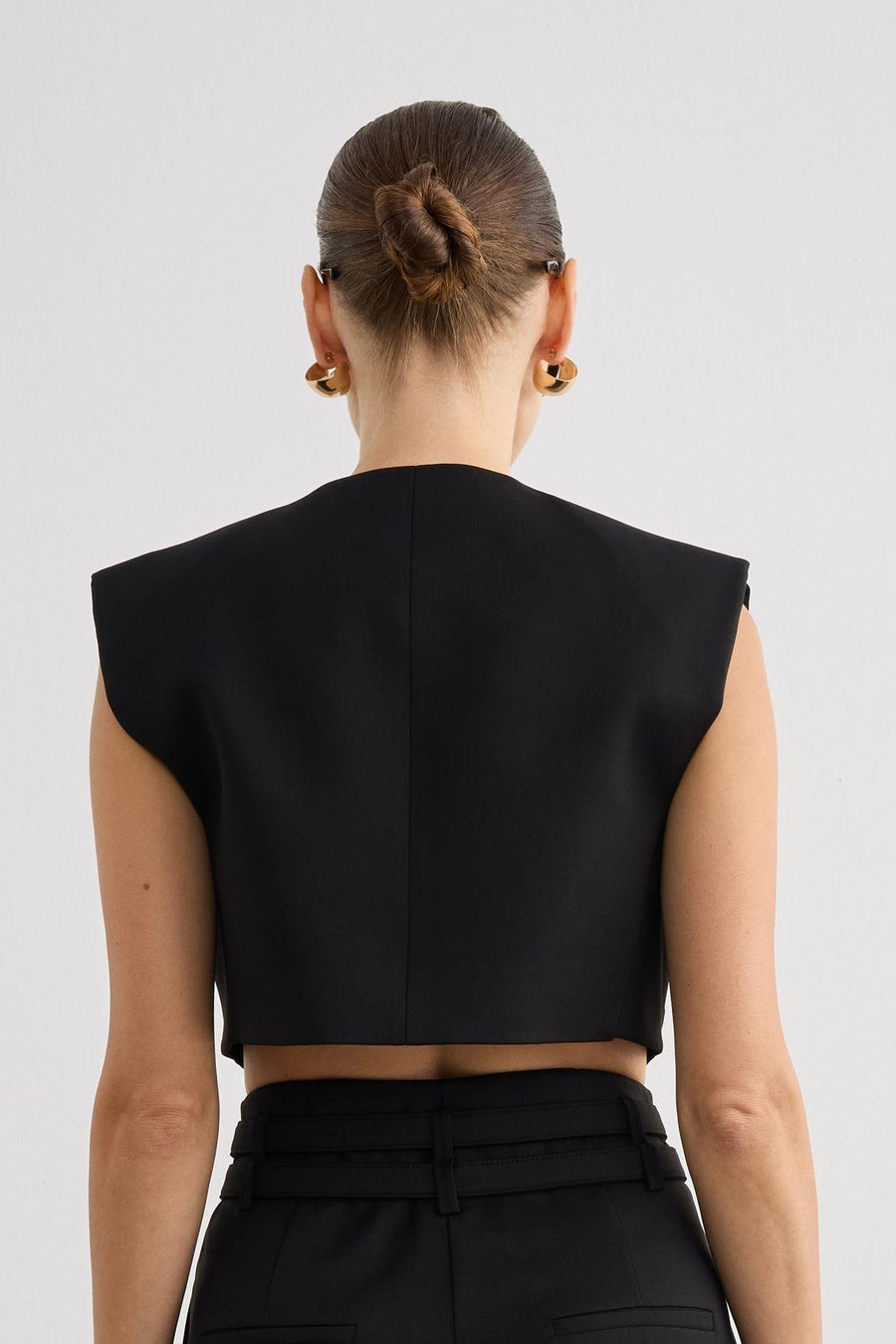 Asymmetric Collar Sleeveless Black Crop Blouse