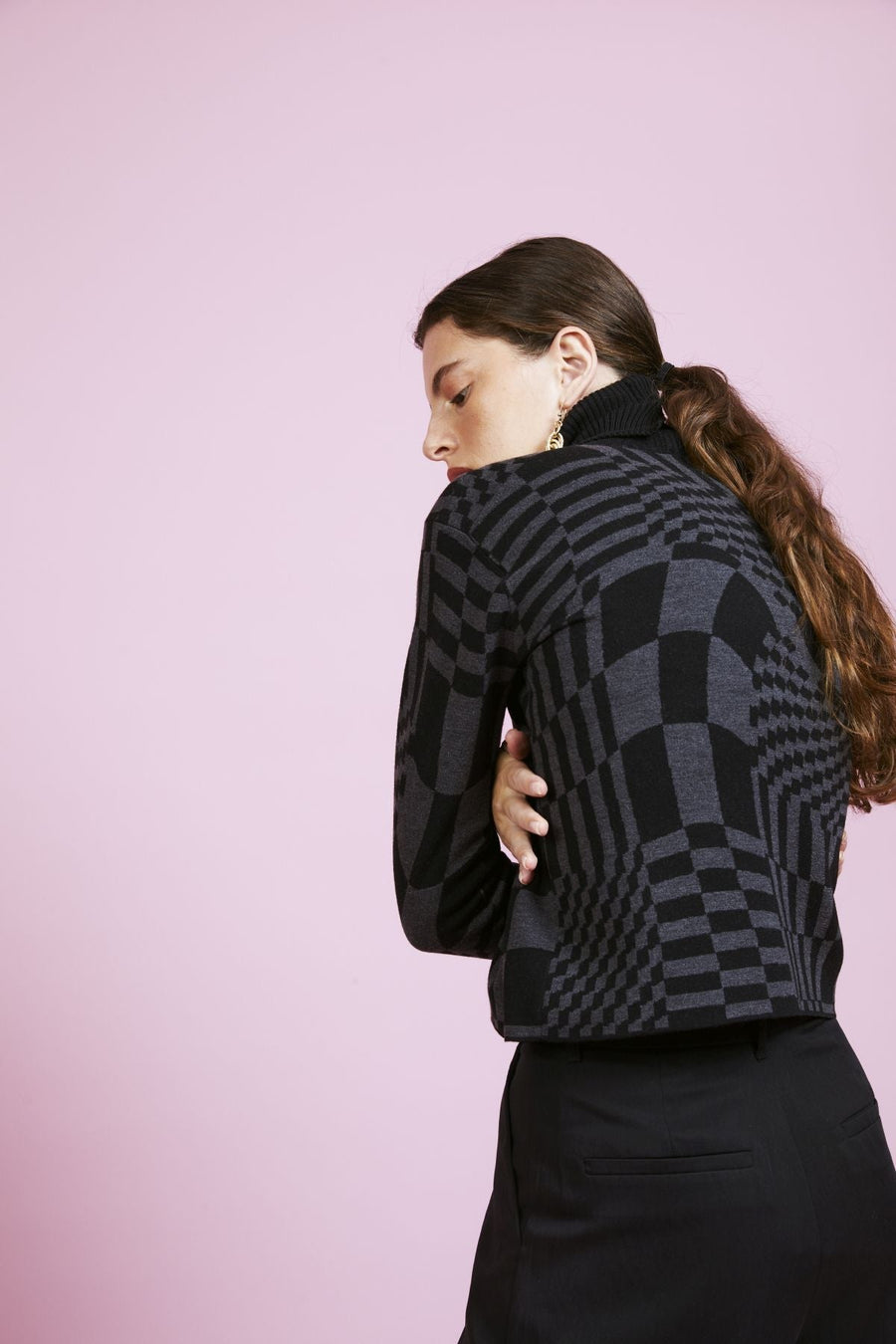 Atelier38  Melissa Geometric Pattern Turtleneck Black Sweater  - Porterist 4