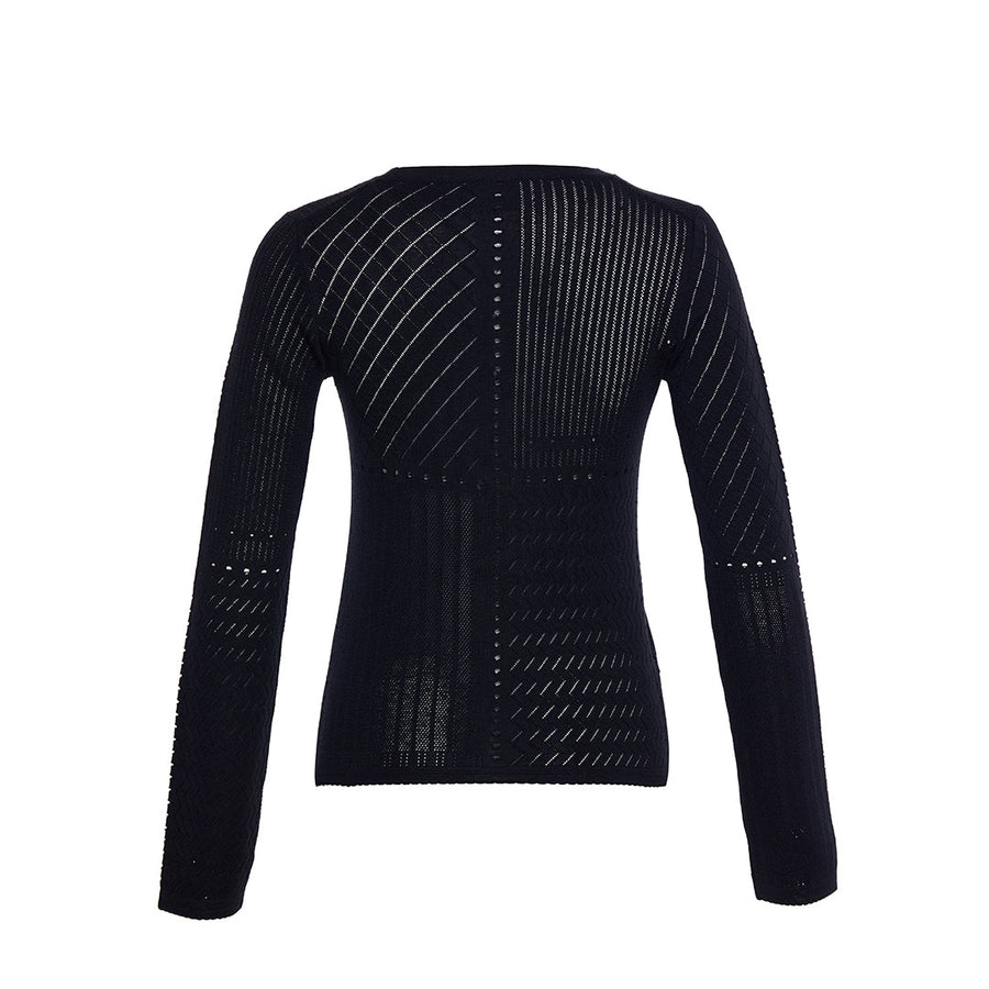 Wool & Silk Martha Openwork Crew - neck Black Sweater