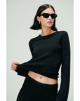 Wool & Silk Martha Openwork Crew - neck Black Sweater