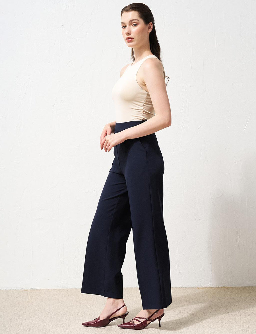 Wide Leg Trousers Navy Blue