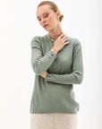 Crewneck Ribbed Knitwear Blouse Moss Green