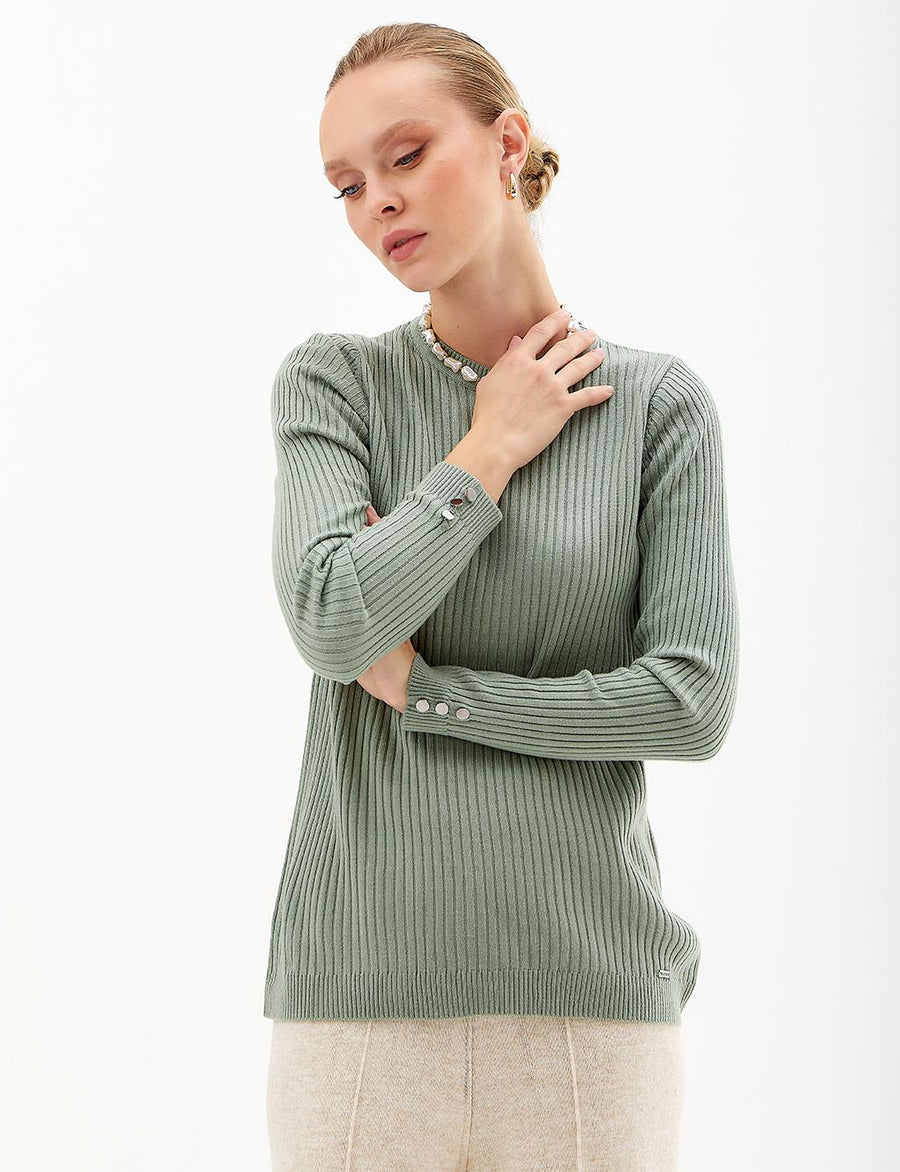 Crewneck Ribbed Knitwear Blouse Moss Green