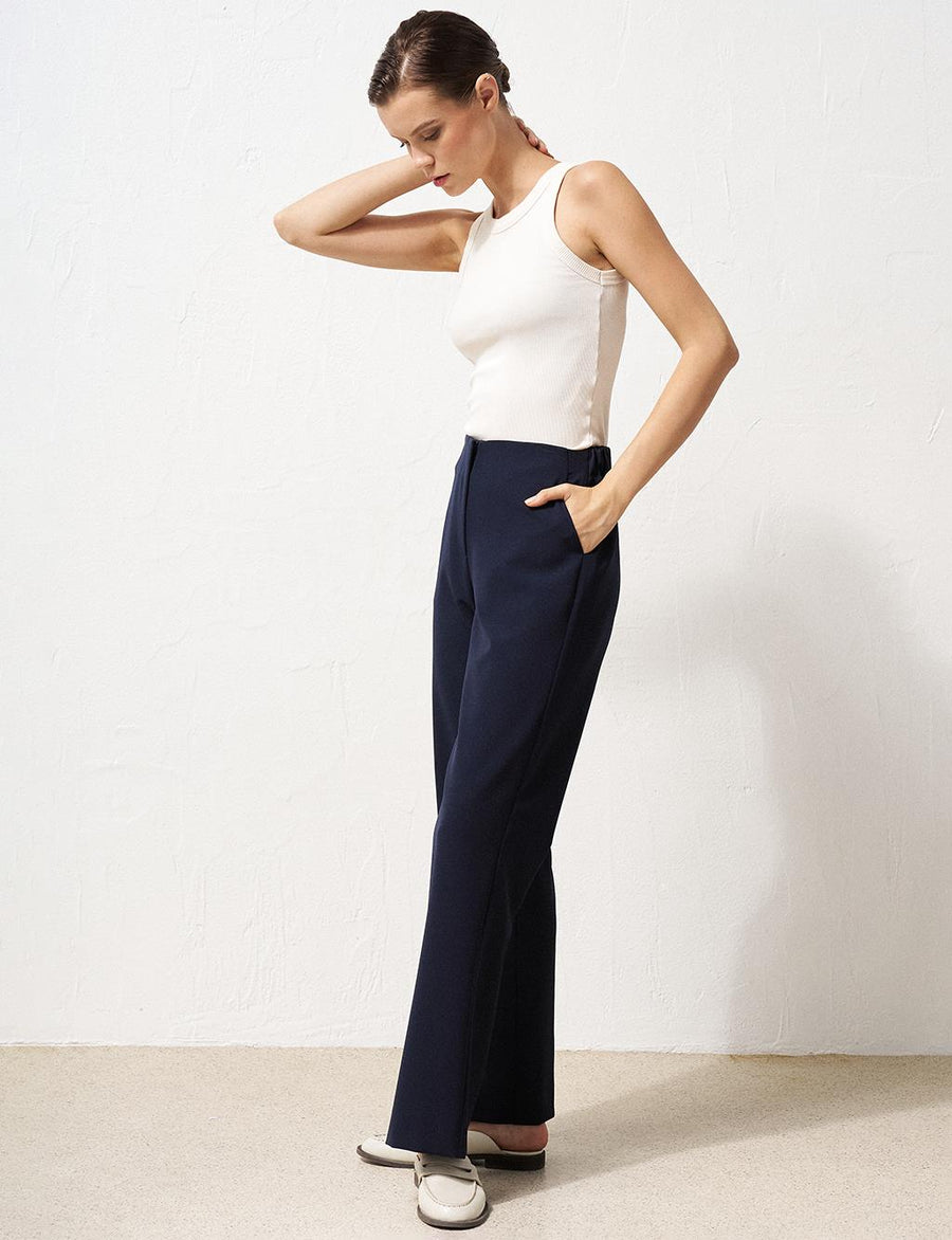 Basic Pants with Elastic Waist Navy