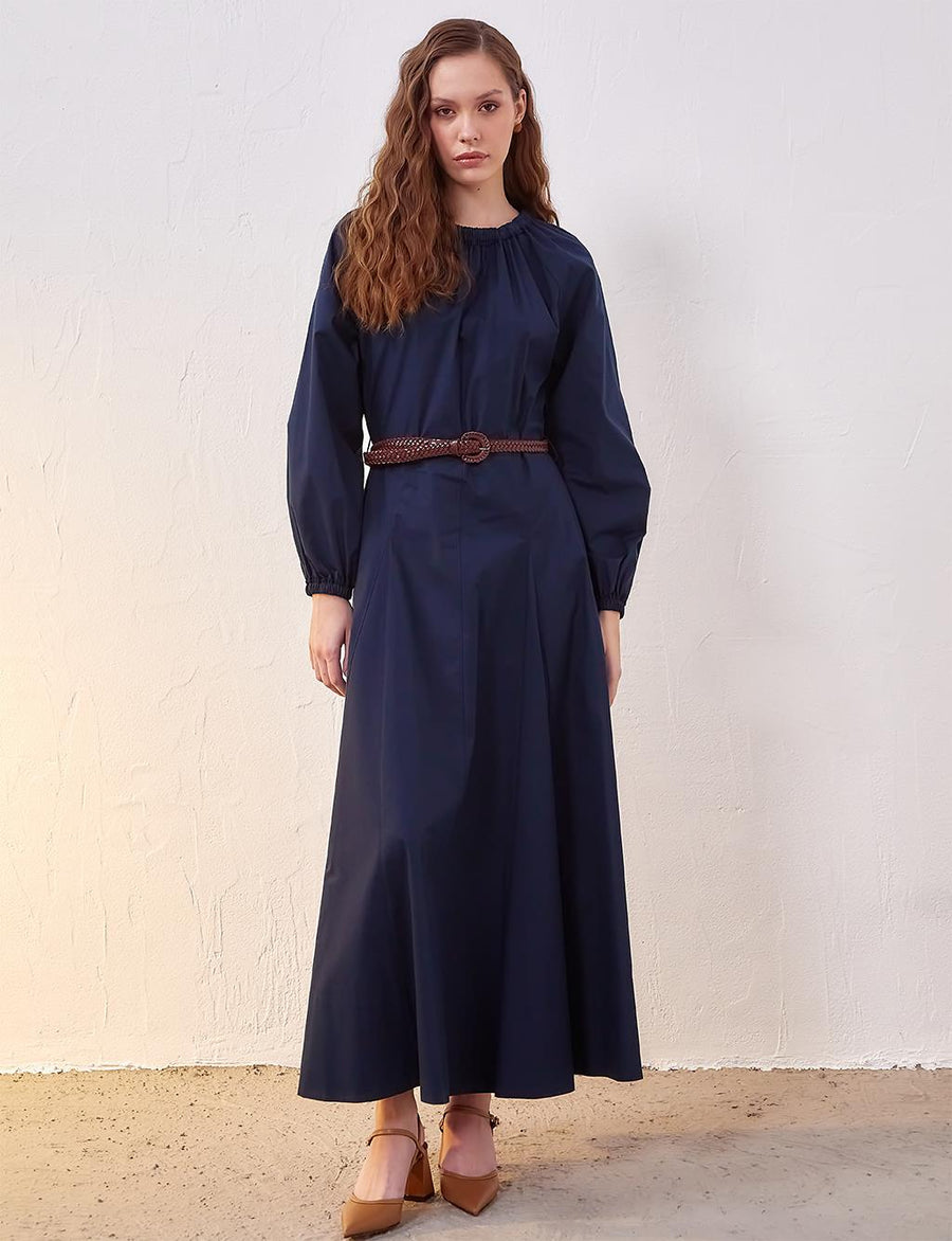 Balloon Sleeve Maxi Dress Dark Navy Blue