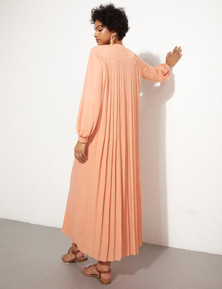 Back Pleated Peach Long Dress