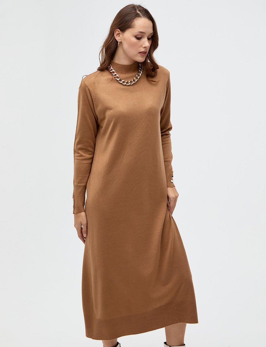 Half Turtleneck Knitwear Dress Beige