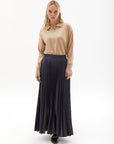 Leather Look Pleat Skirt Navy Blue