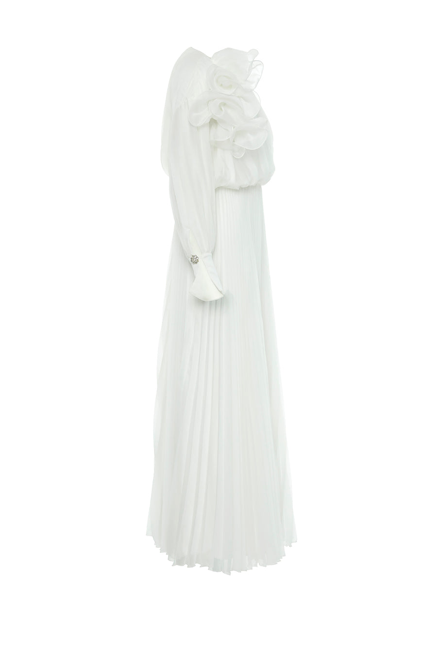 Balloon Sleeve Detailed Long Chiffon Ecru Dress Fınal Item - Porterist 2