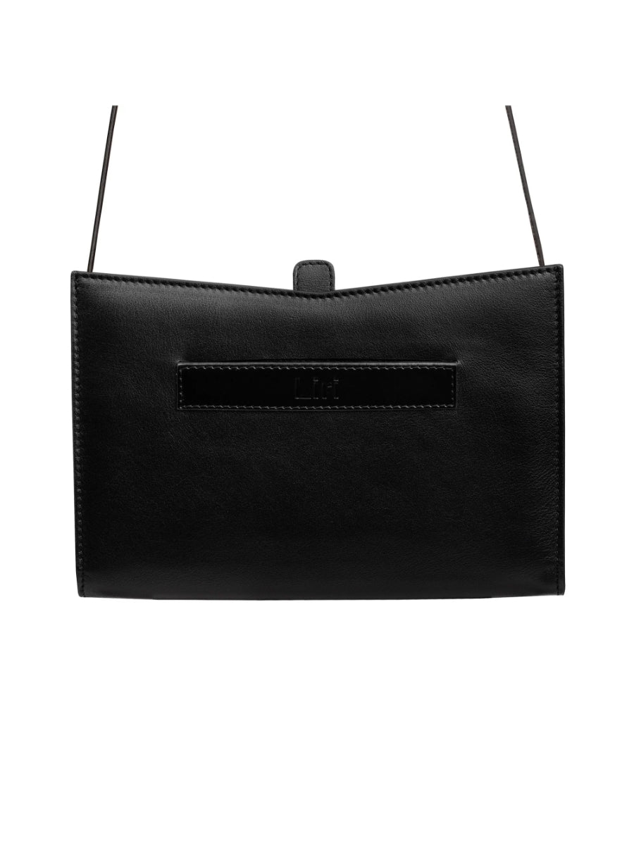 Barb Black Leather Hand Bag With Removable Shoulder Handle