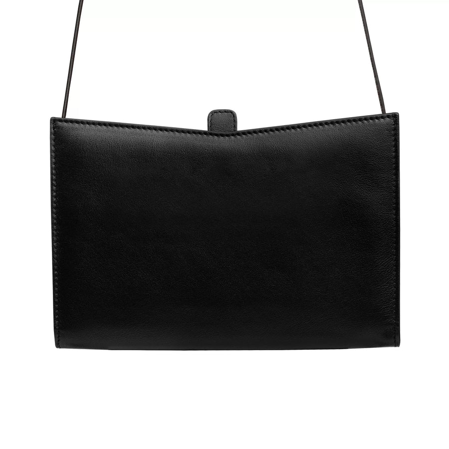 Barb Black Leather Hand Bag With Removable Shoulder Handle