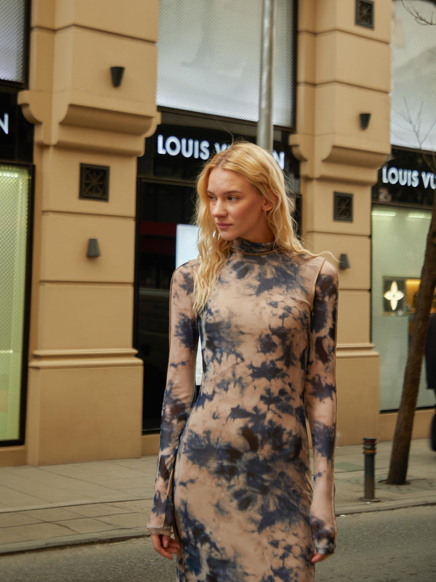 Tie Dye Patterned Midi Long Sleeve Dress Pojst Fınal Item - Porterist 3