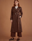 Jacquard Double Breasted Trench Coat Dark Brown