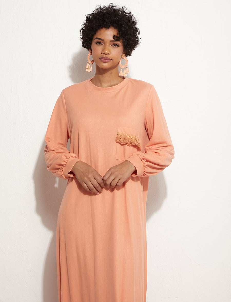 Back Pleated Peach Long Dress