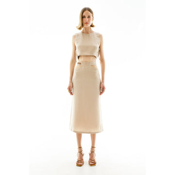 Beige Roji Linen - silk Skirt Set | Porterist