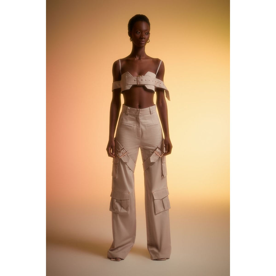 Beige Wide Cut Elsa Cargo Pants | Porterist