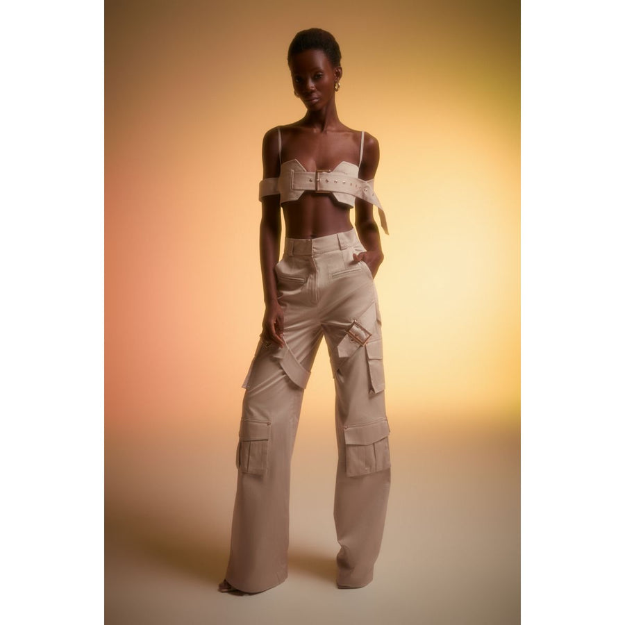 Beige Wide Cut Elsa Cargo Pants | Porterist