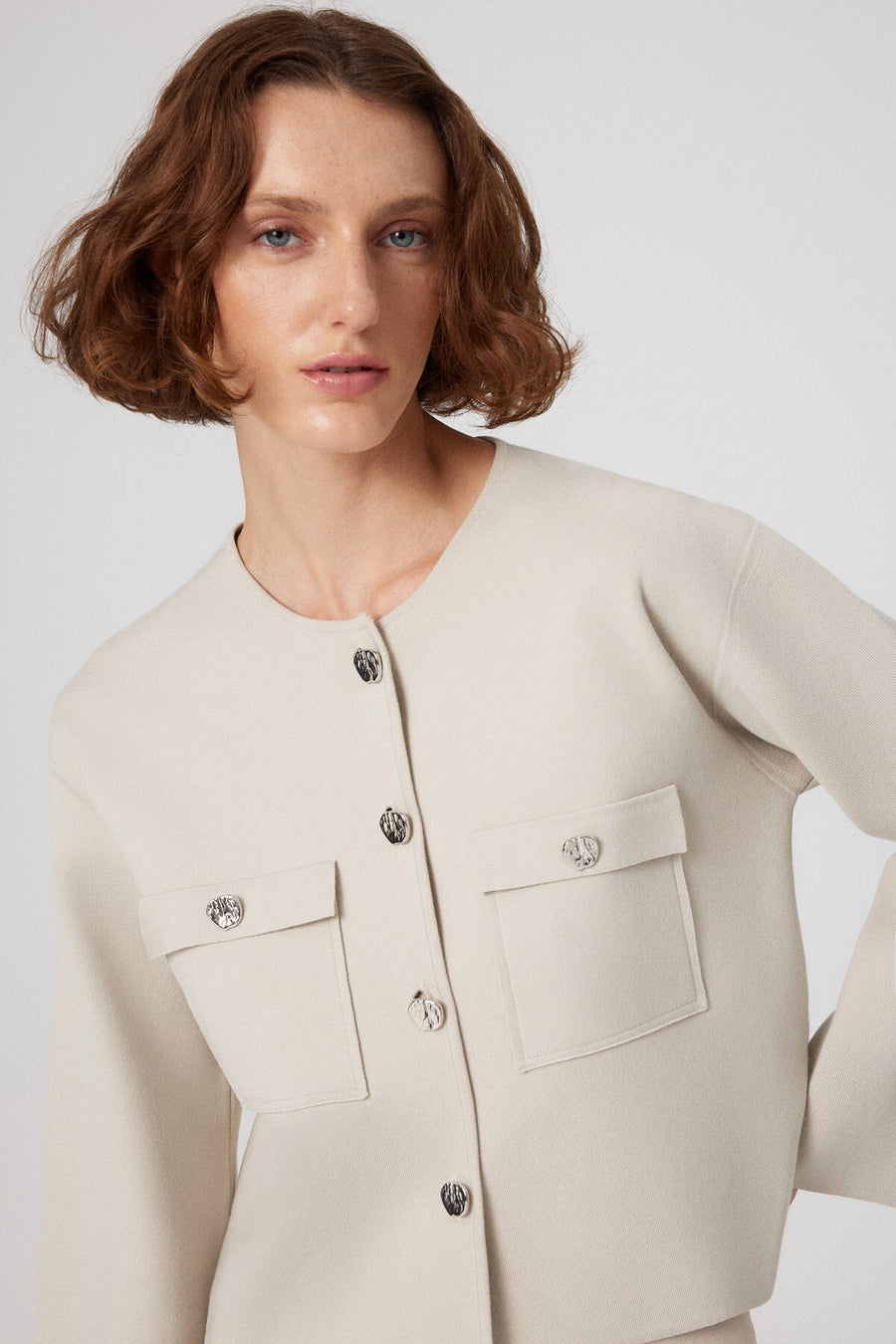 Mısırlı 1951 Beige Buttoned Pocket Detailed Short Women's Jacket  - Porterist 2