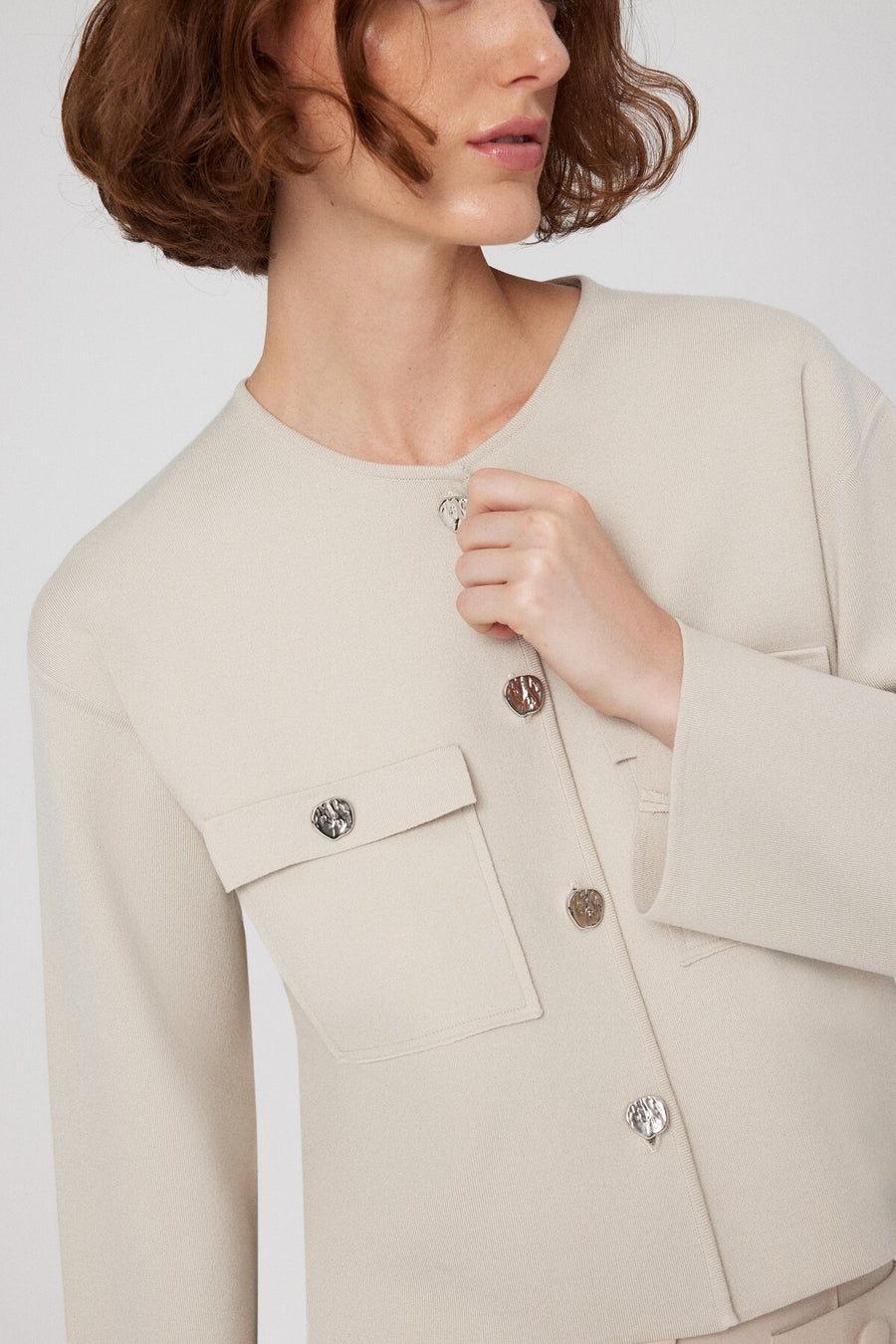 Mısırlı 1951 Beige Buttoned Pocket Detailed Short Women's Jacket  - Porterist 3