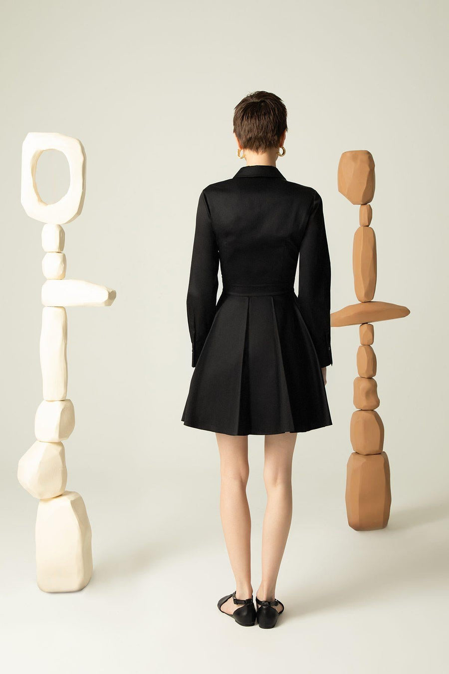 Waist Decollete Detailed Black Short Dress Porue Fınal Item - Porterist 3