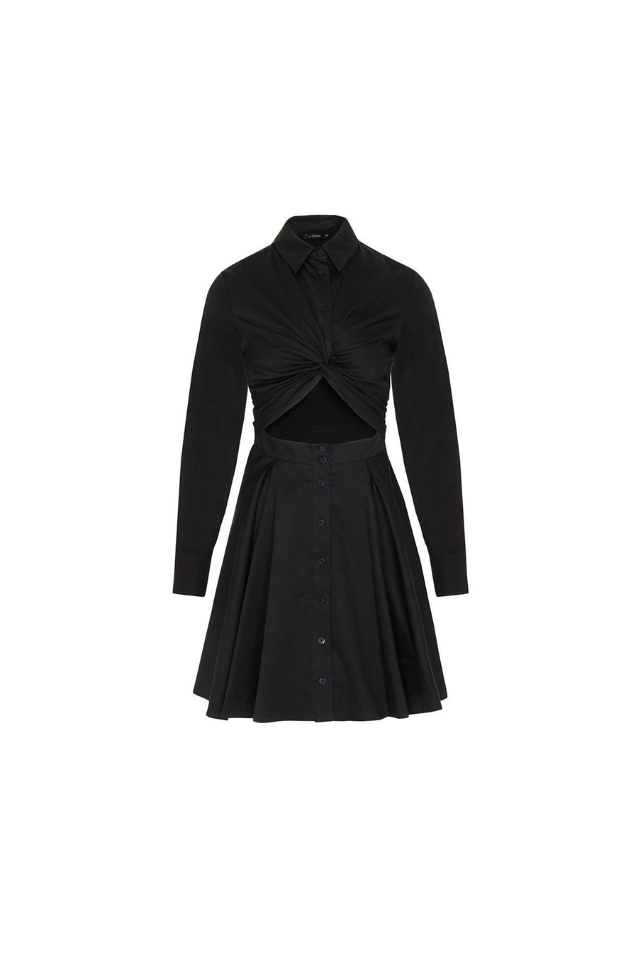 Waist Decollete Detailed Black Short Dress Porue Fınal Item - Porterist 4