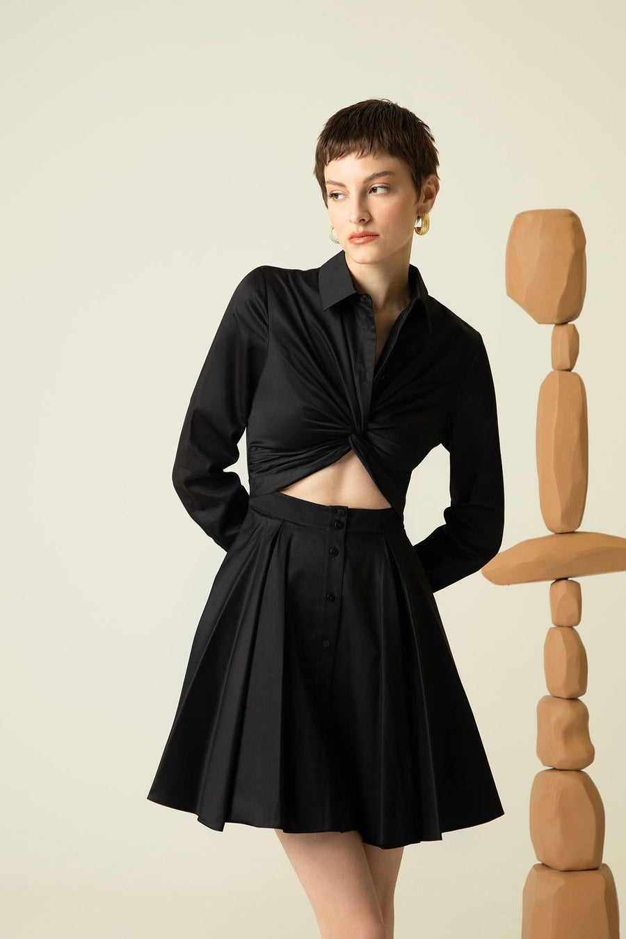 Waist Decollete Detailed Black Short Dress Porue Fınal Item - Porterist 2