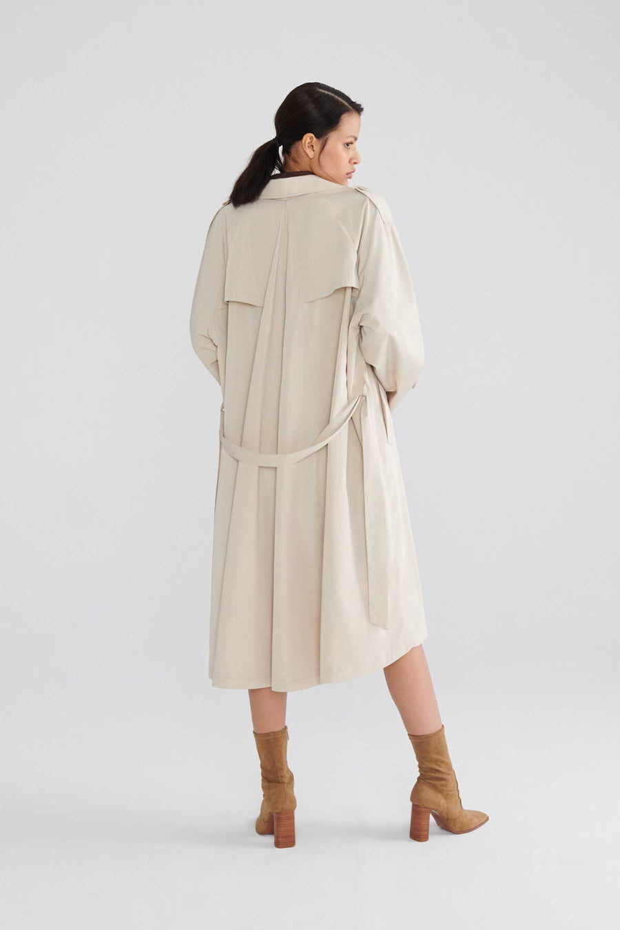 Women's Trench Coat Stone with Waist Ties  - Porterist 2