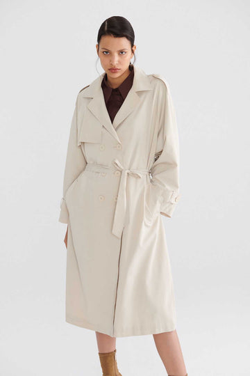 Women's Trench Coat Stone with Waist Ties  - Porterist 1