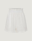 Mini Shorts with Ruffle Waist and Elastic Pockets - Ecru