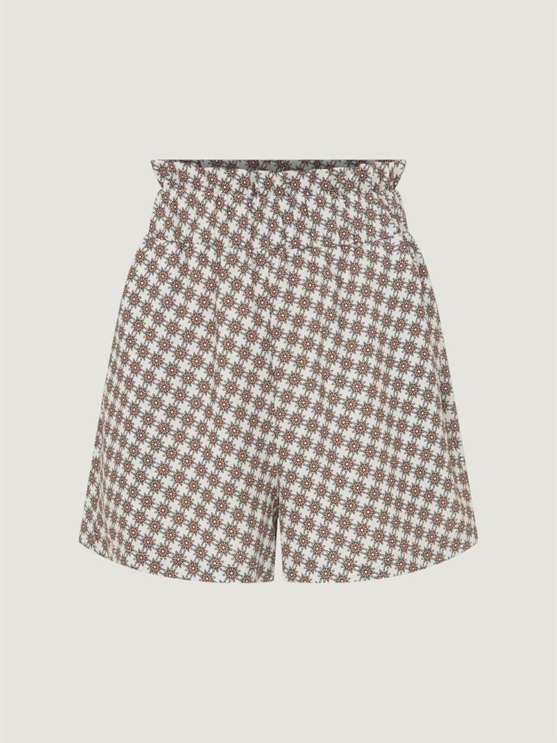 Mini Shorts with Ruffles at Waist and Elastic Pockets - Patterned