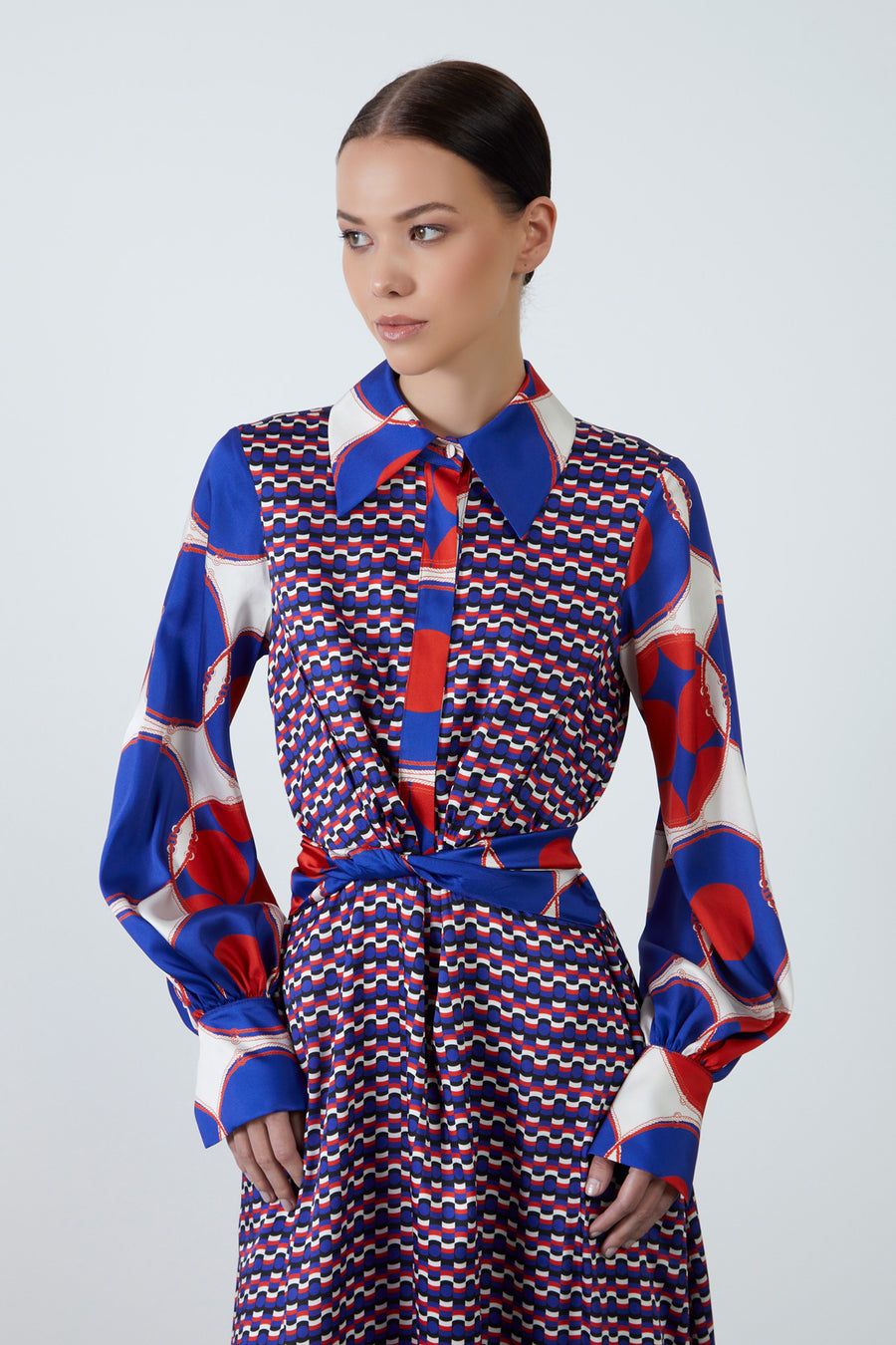 Long Patterned Dress With Fixed Waistband And Hidden Fastening Fınal Item - Porterist 2