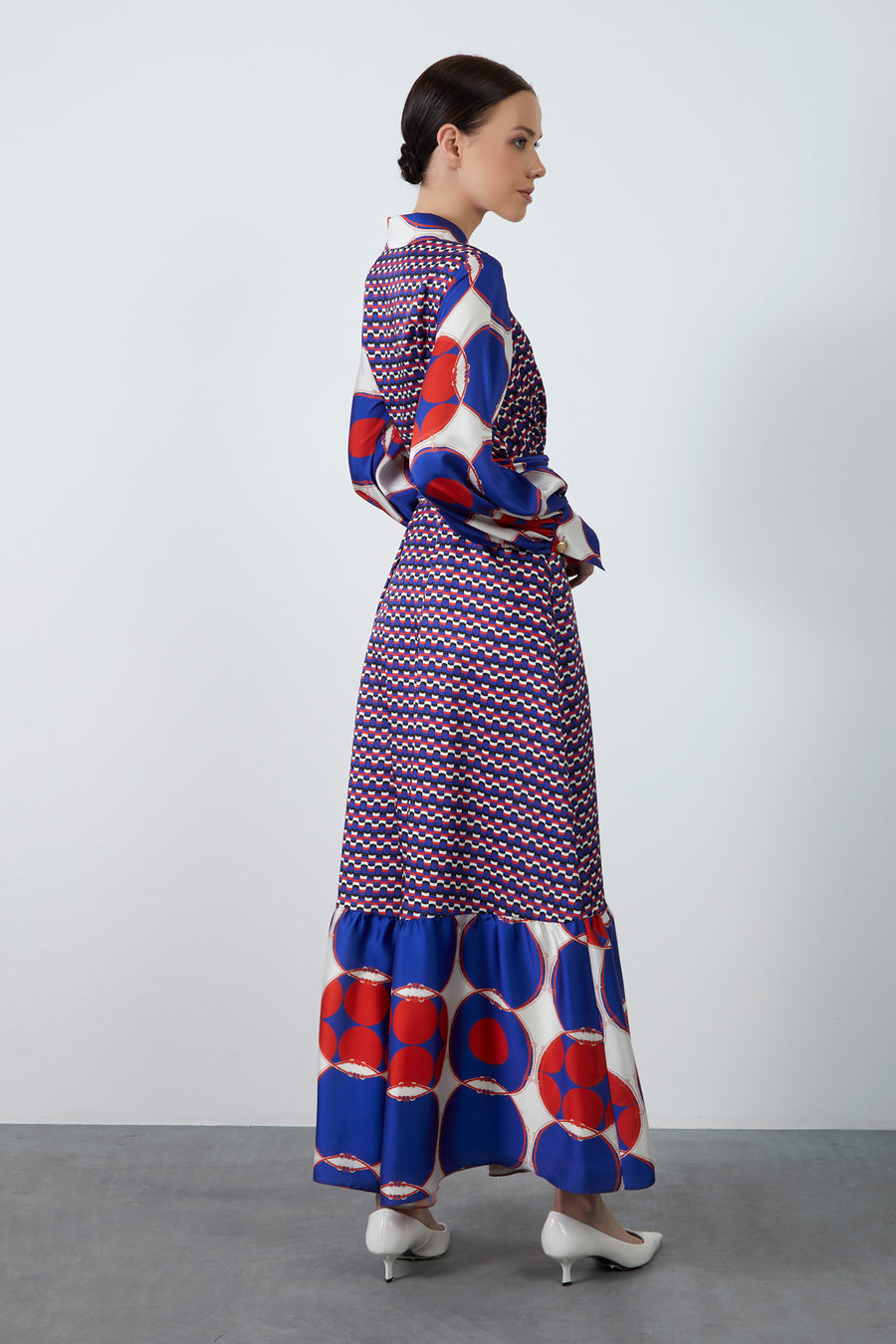 Long Patterned Dress With Fixed Waistband And Hidden Fastening Fınal Item - Porterist 3