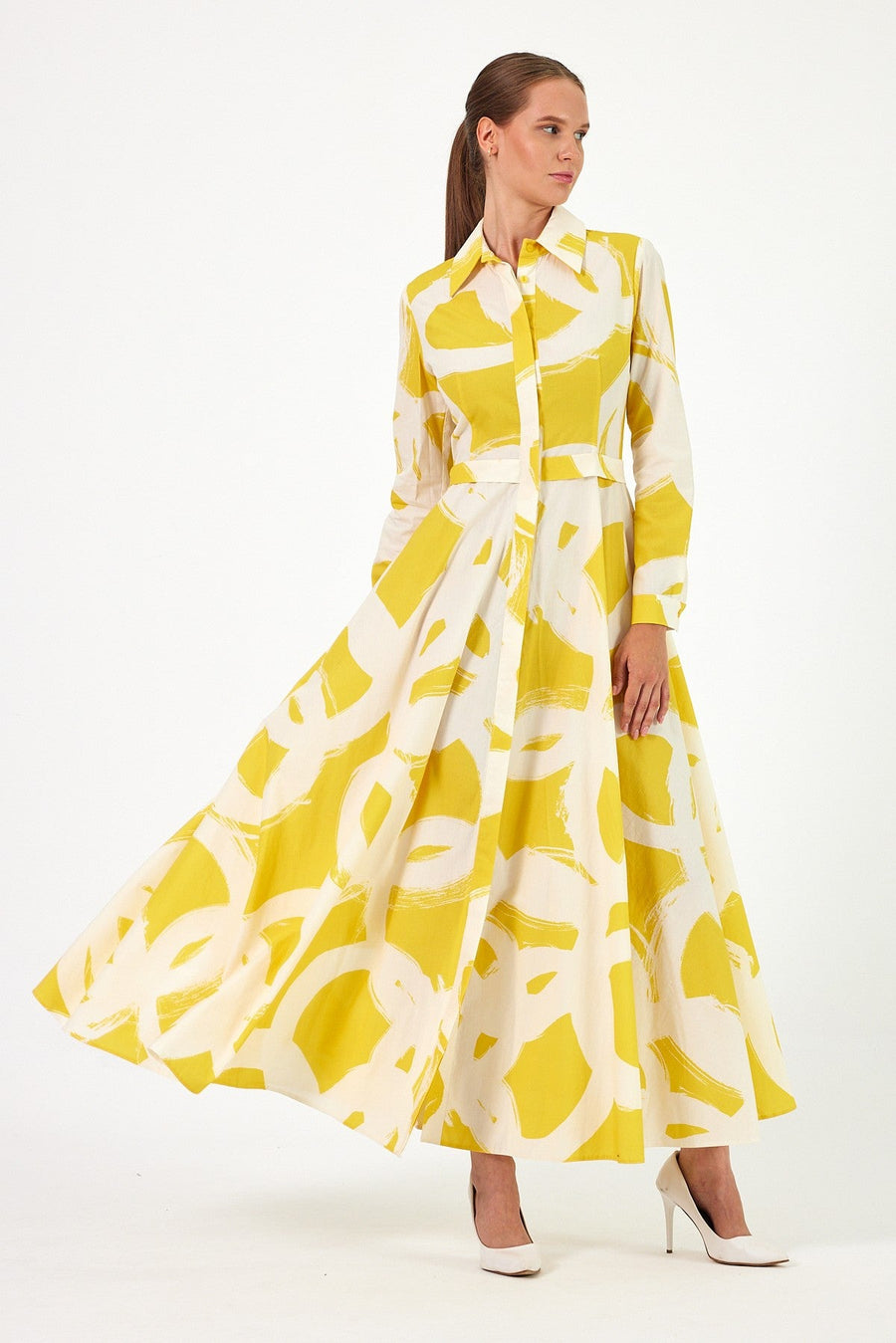 Sandra  Collared Long Yellow Dress