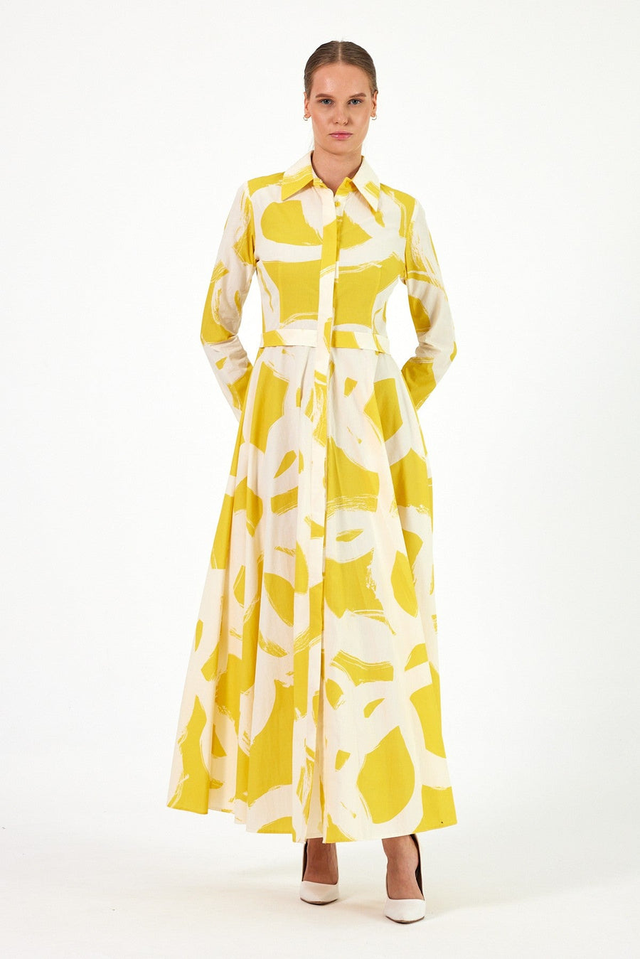 Sandra  Collared Long Yellow Dress