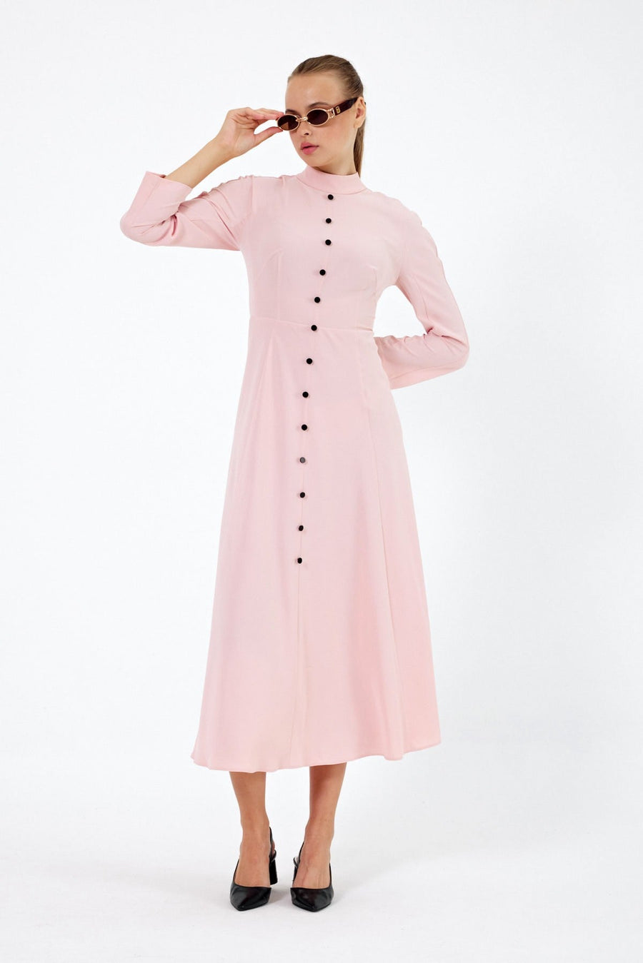 Sarah Long Mock Neck Pink Dress