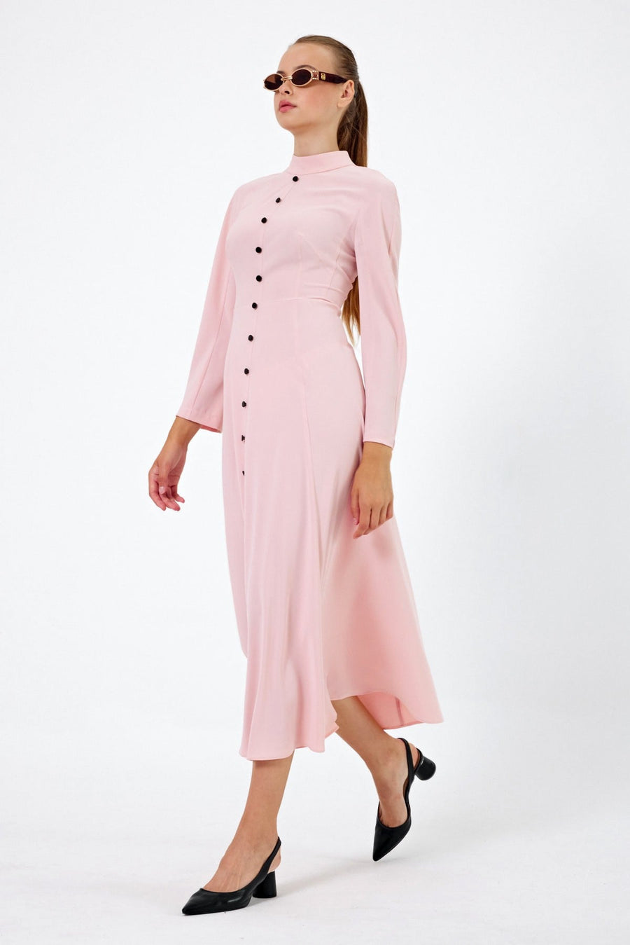 Sarah Long Mock Neck Pink Dress