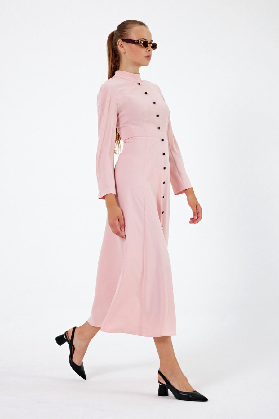 Sarah Long Mock Neck Pink Dress