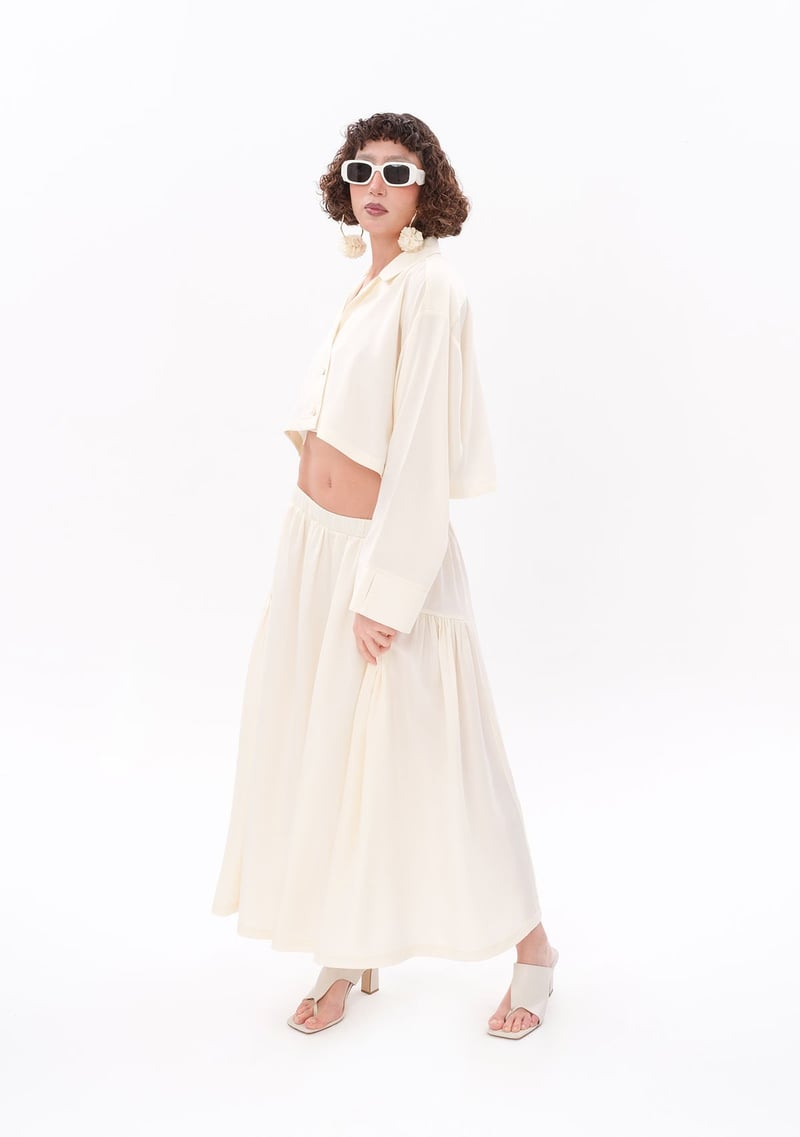 White Tencel Skirt With Elasticated Waist  - Porterist 4