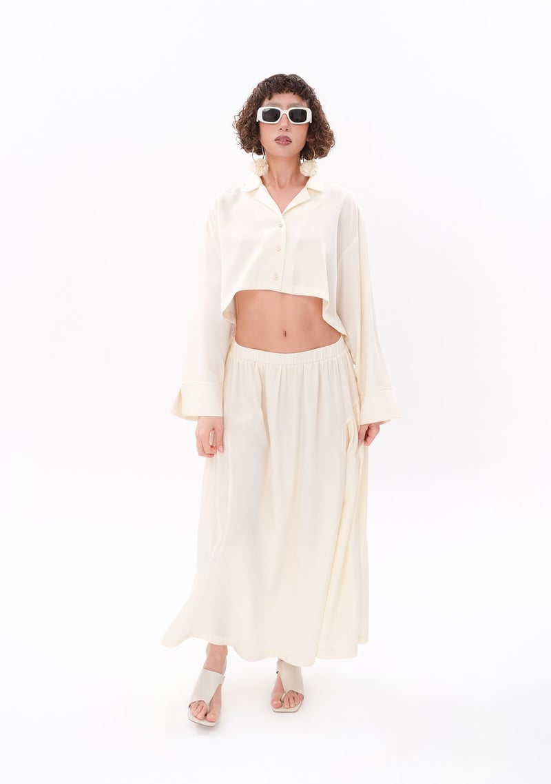 White Tencel Skirt With Elasticated Waist  - Porterist 3