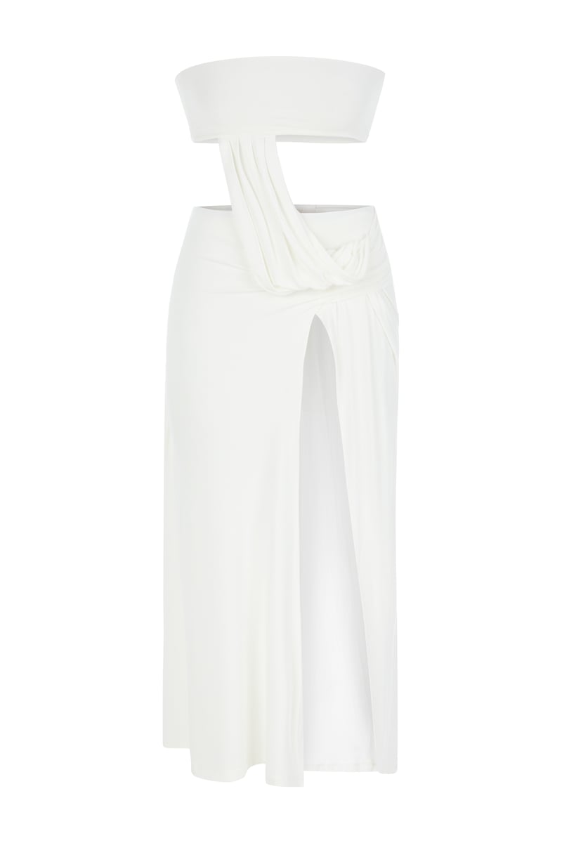 White z Detailed Long Strapless Dress | Porterist