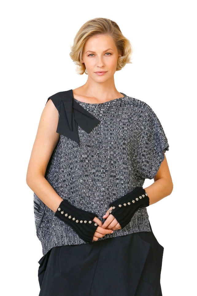 Ruched Shoulder Knit with Taffeta Detail Gray  - Porterist 3