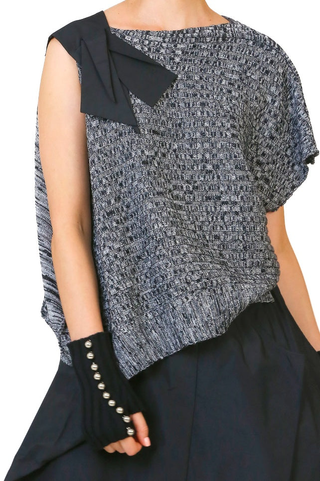 Ruched Shoulder Knit with Taffeta Detail Gray  - Porterist 5